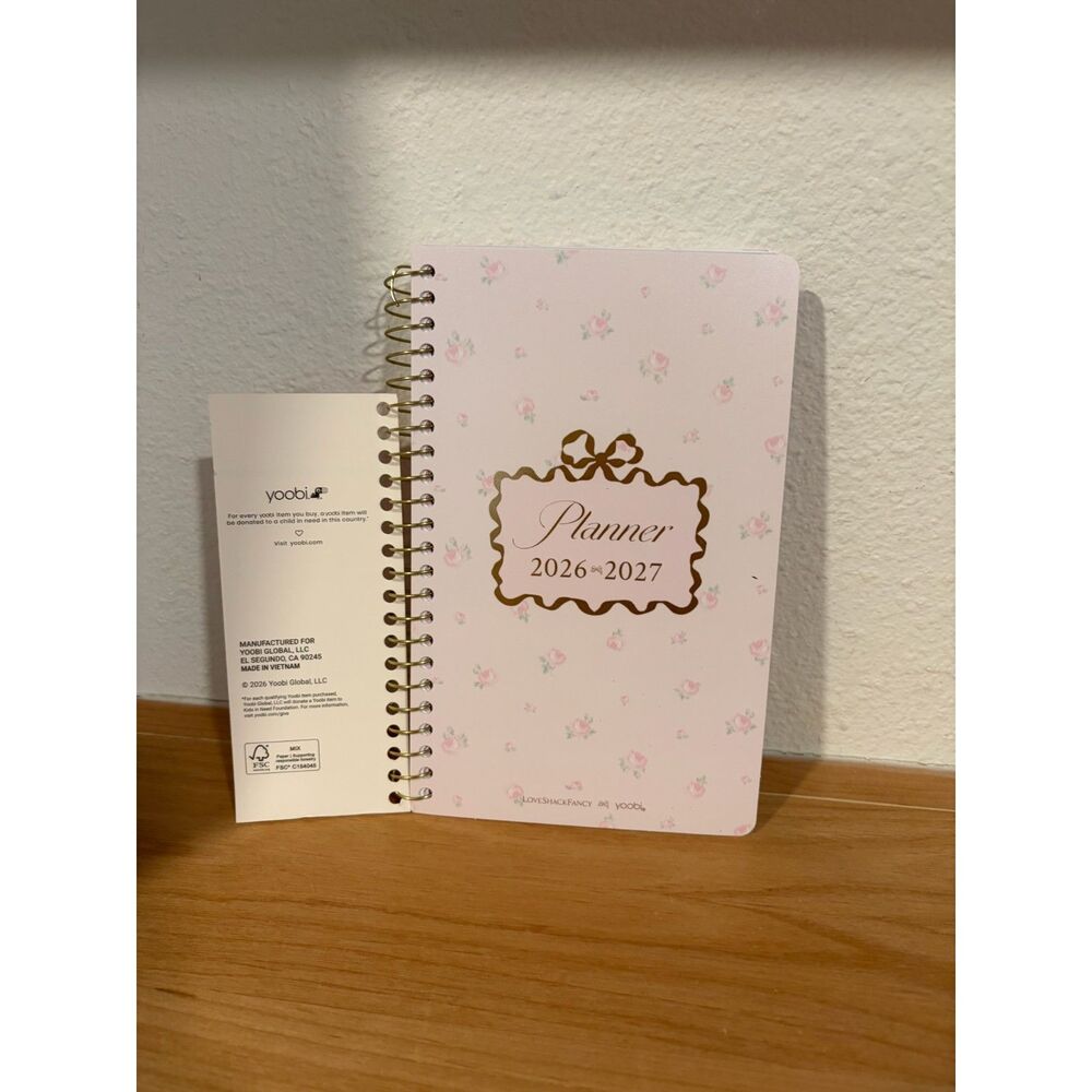 LoveShackFancy x Yoobi 2026–2027 Spiral Planner Pink Floral Agenda NWT